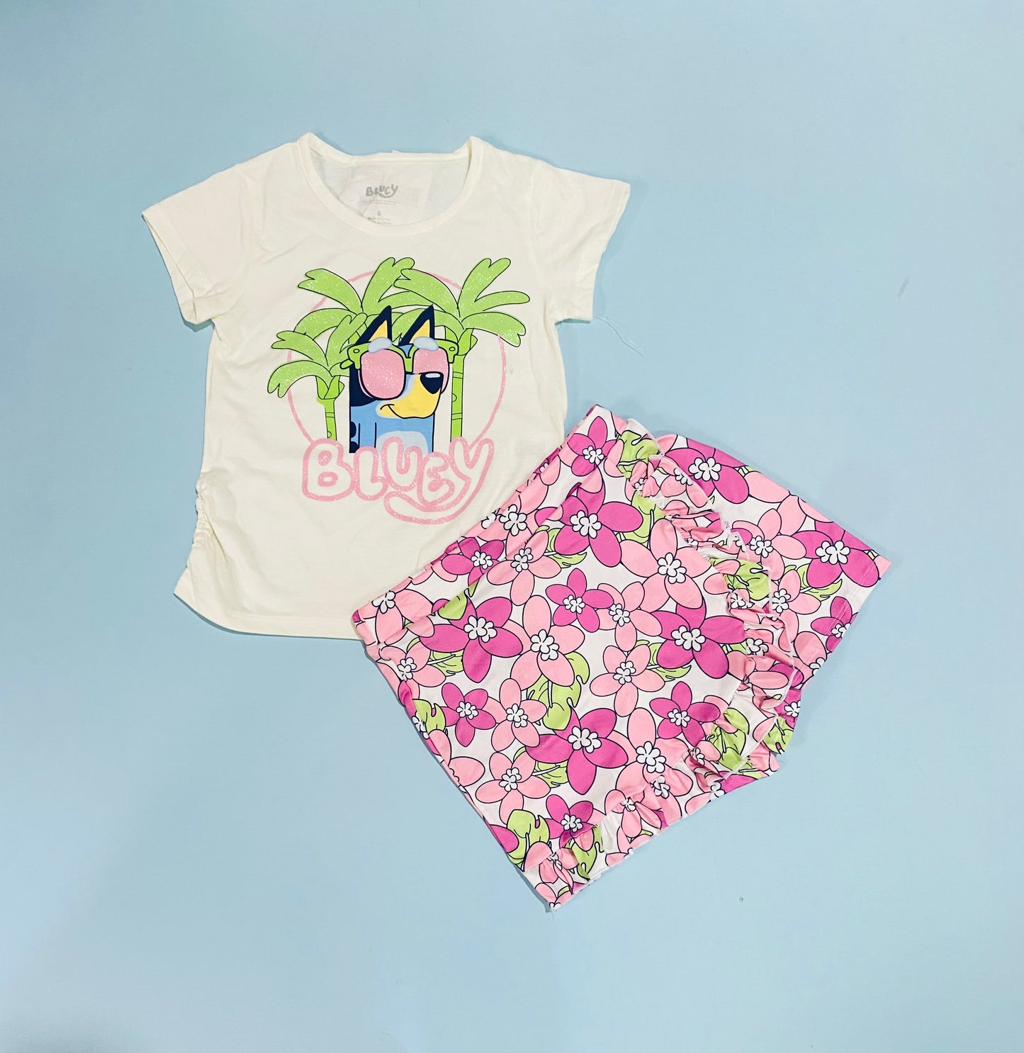 Set 2 piezas Bluey falda short camisa niña