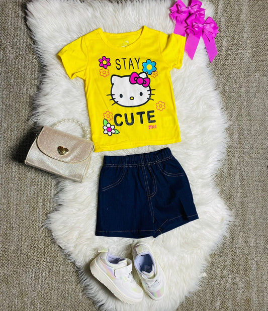 Set 2 piezas niña camisa amarilla Hello Kitty