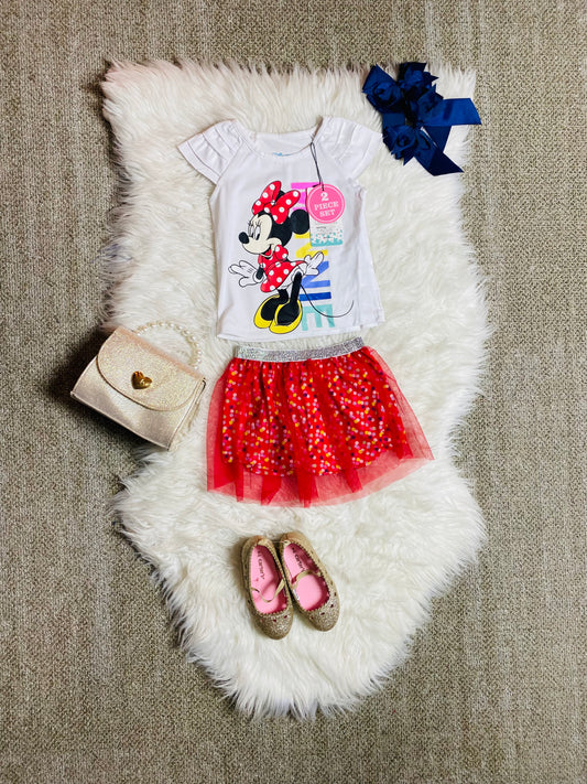 Set 2 piezas bebe niña Minnie Disney falda tutu camisa blanca