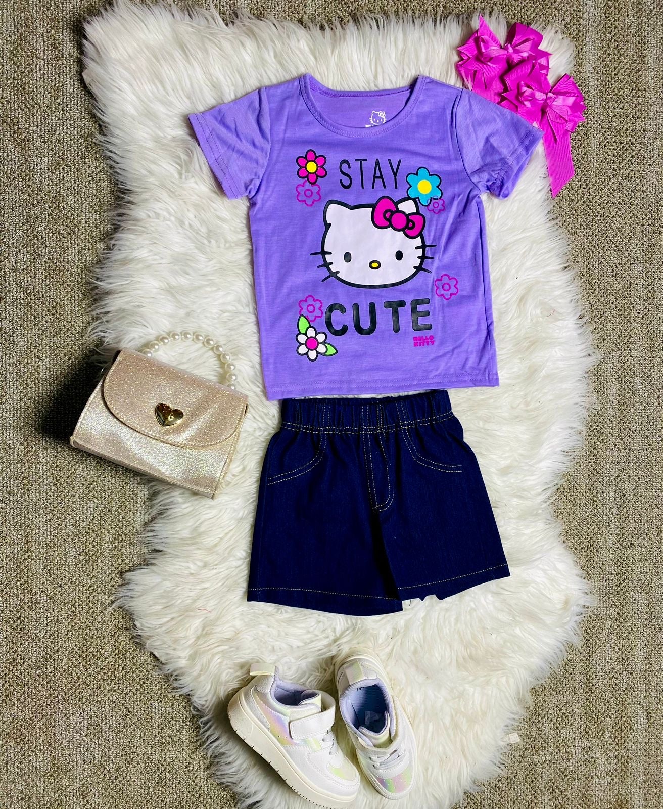 Set 2 piezas niña camisa morada Hello Kitty