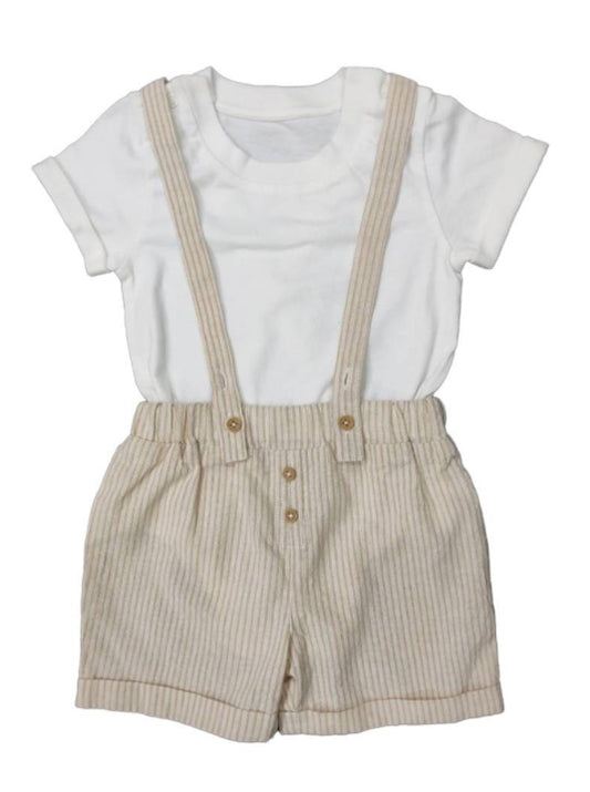 Set 2 piezas short camisa beige bebe niño