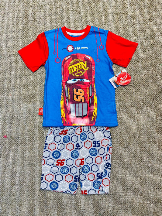 Set 2 piezas cars short  camisa azul rojo niño