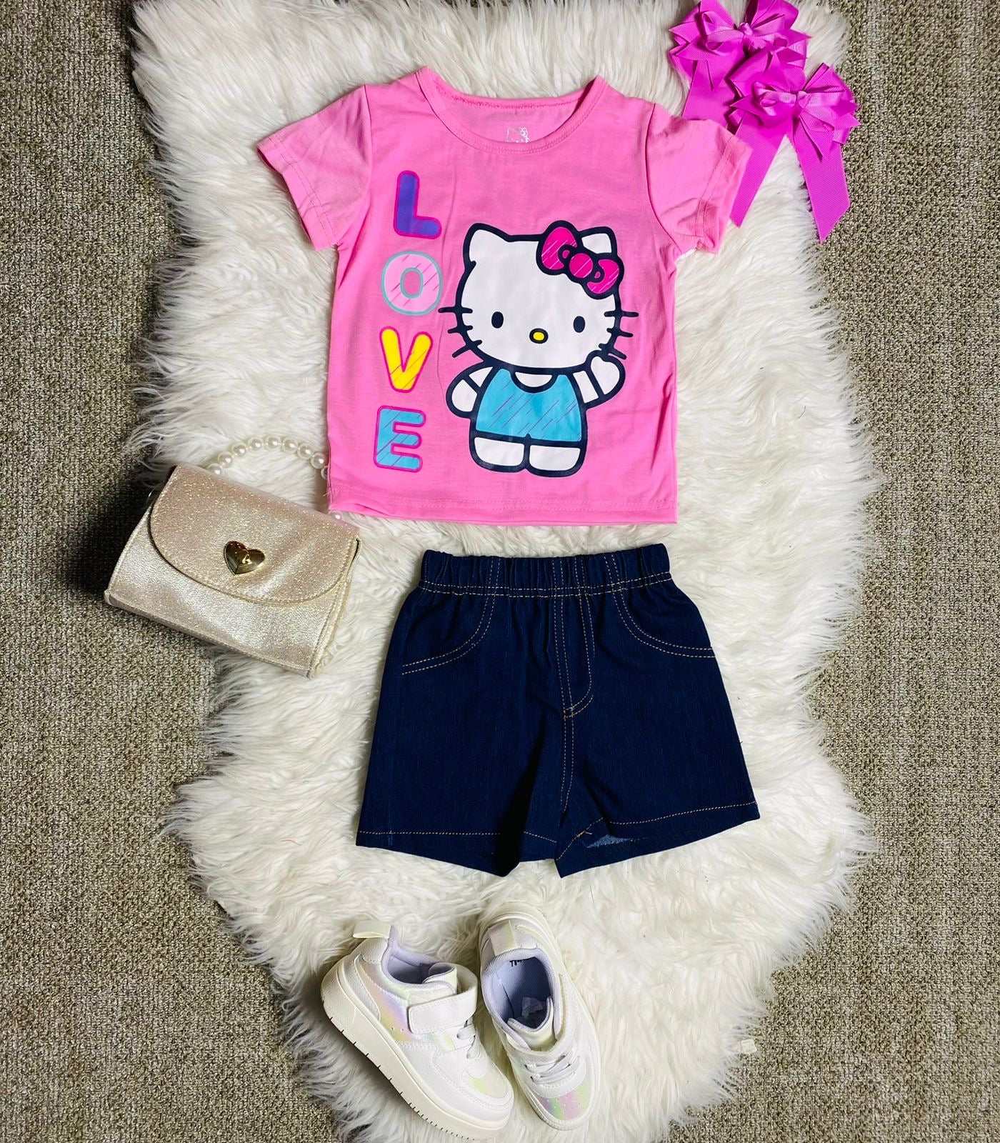 Set 2 piezas niña camisa rosada Hello Kitty