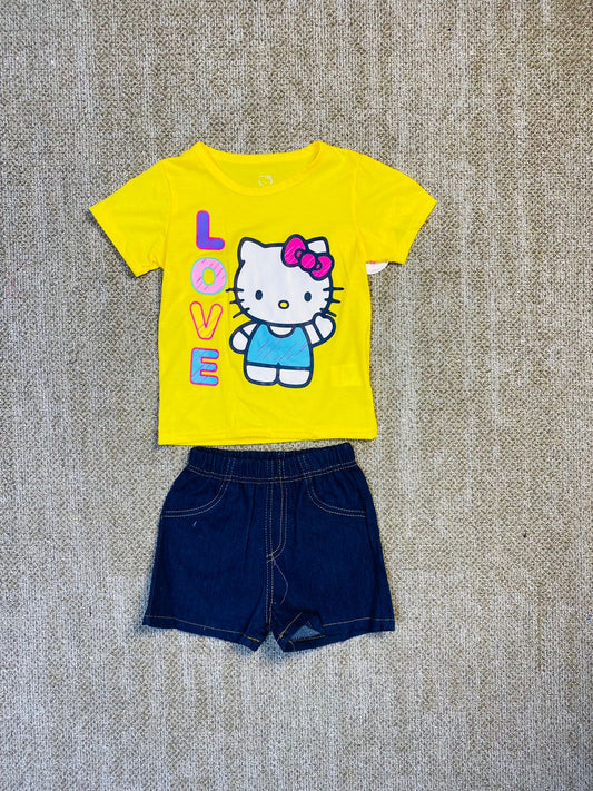 Set 2 piezas niña camisa amarilla Hello Kitty