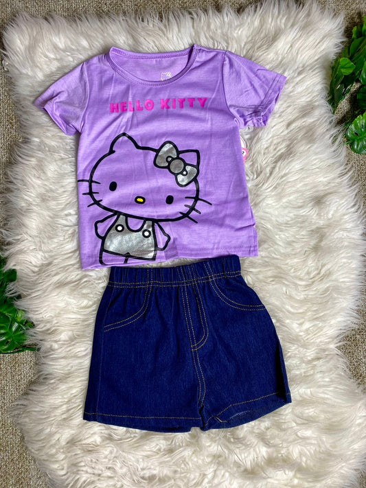 Set 2 piezas niña camisa morada Hello Kitty