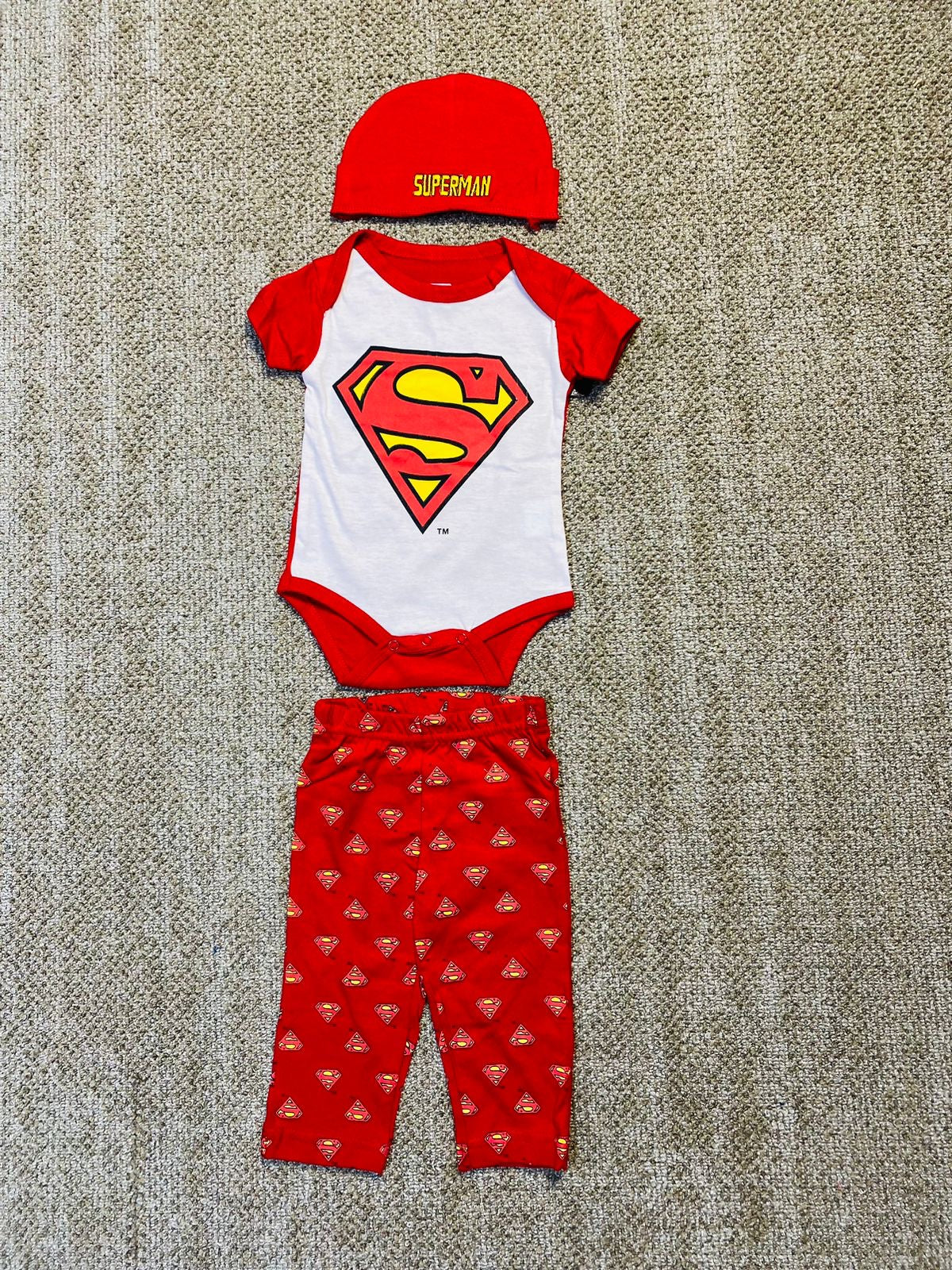 Set 3 piezas mameluco bebe niño superman azul