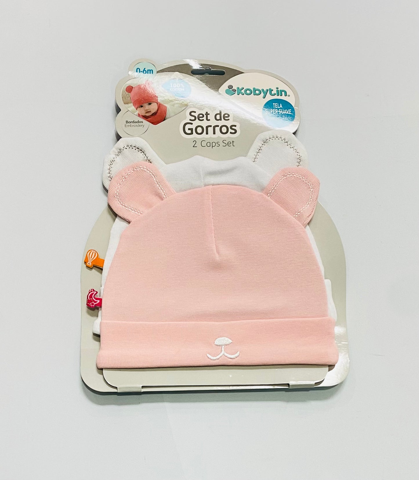 Set 2 gorros rosado blanco Kobytin bebe niña