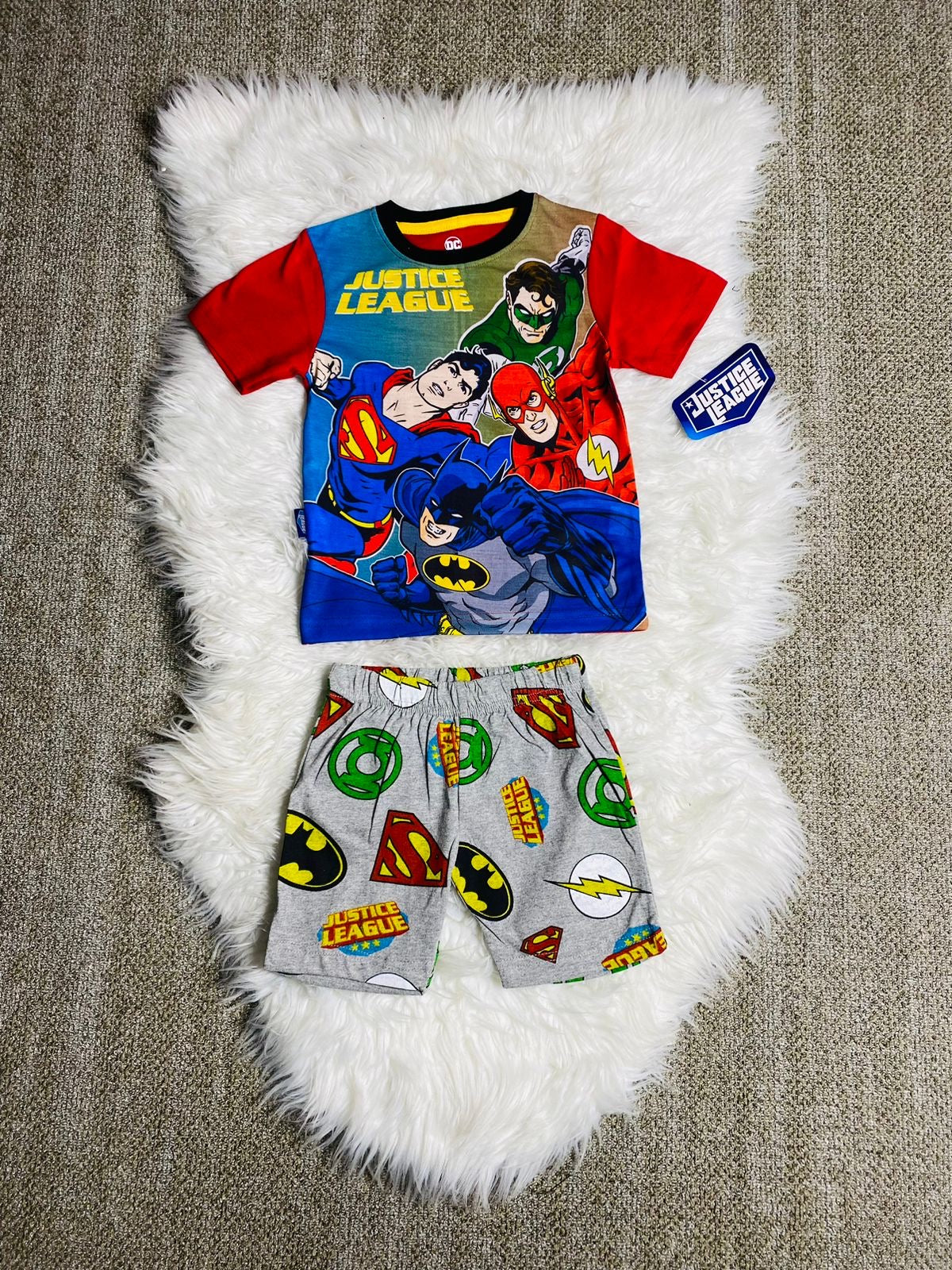 Set 2 piezas pijama short batman liga de la justicia niño