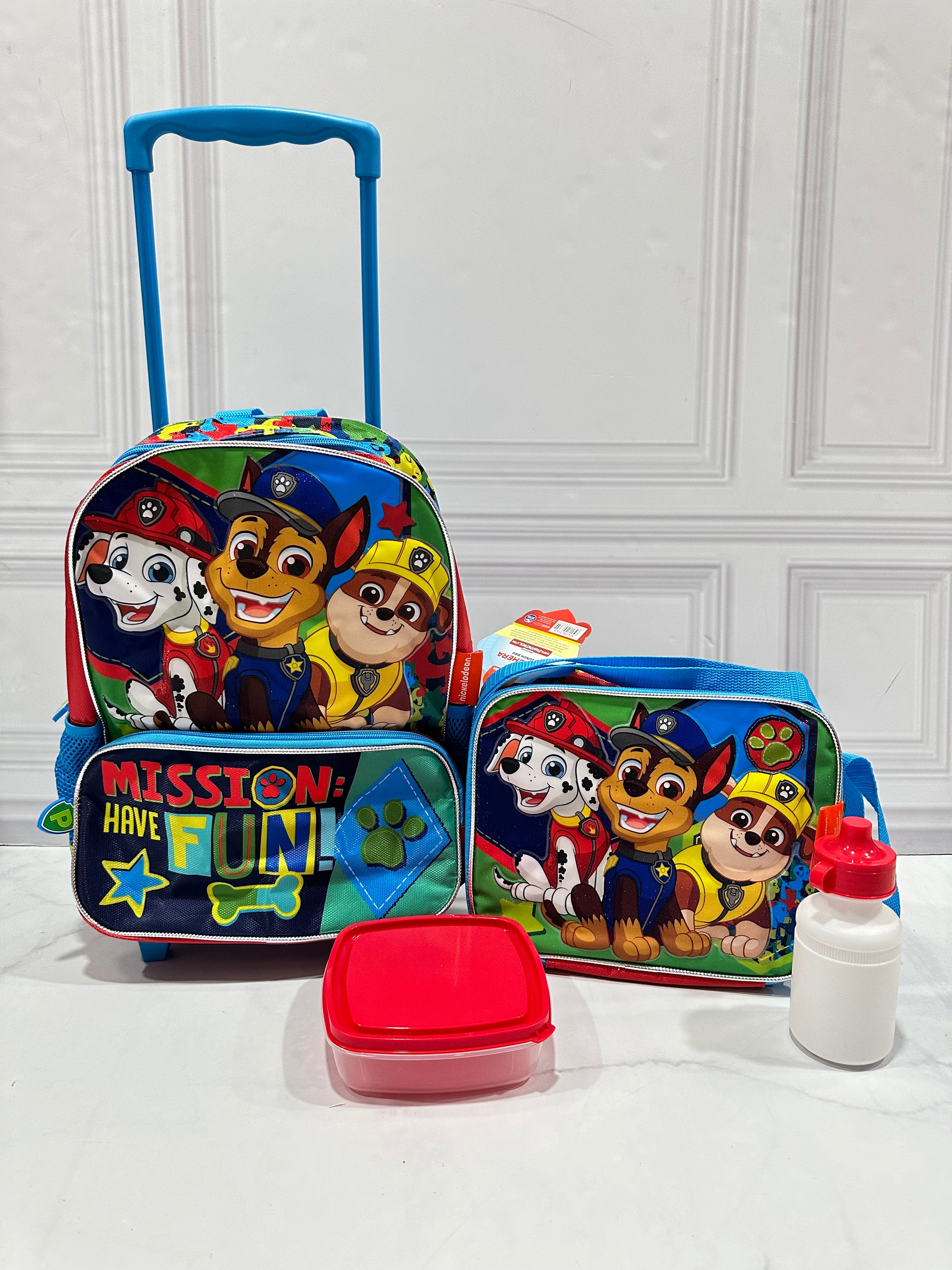 Mochila con ruedas y Lonchera Paw Patrol con pana y termo Mission nino Kima Shop HN