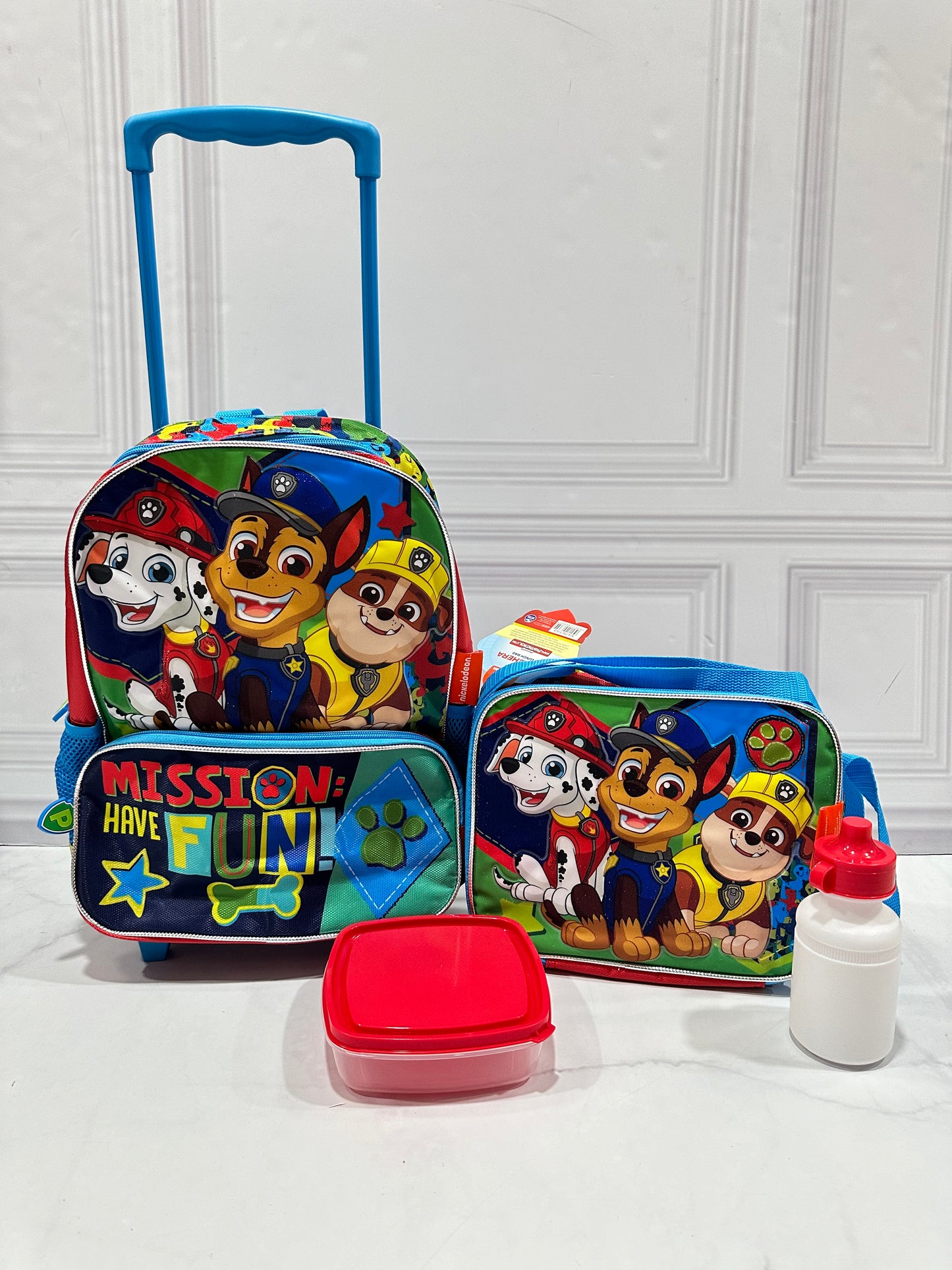 Mochila con ruedas y Lonchera Paw Patrol con pana y termo Mission niño