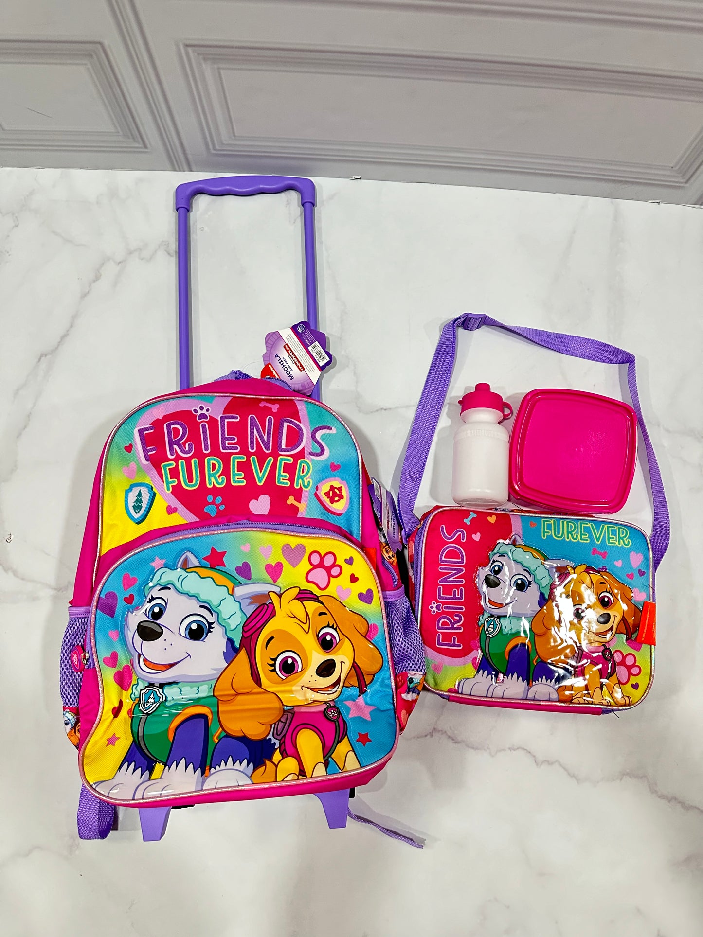 Mochila con ruedas y Lonchera Sky Paw patrol con termo y pana