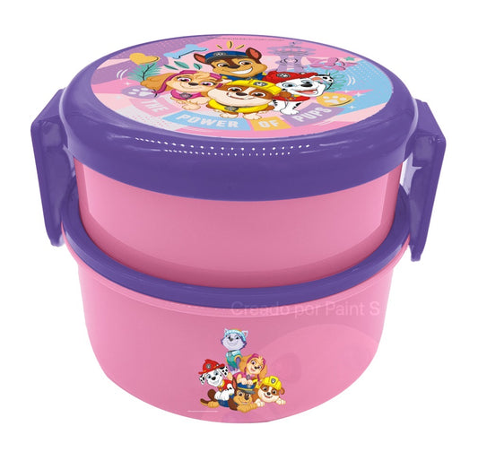 Contenedor para comida o Sándwichera con cubierto paw patrol rosada niña