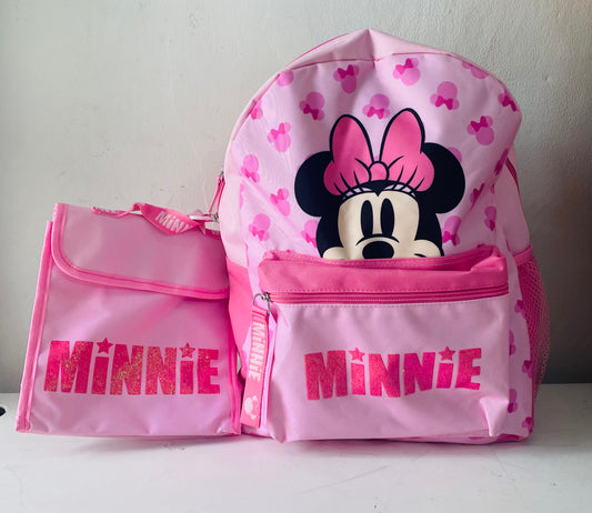 Mochila Minnie rosada Lonchera y lapicera