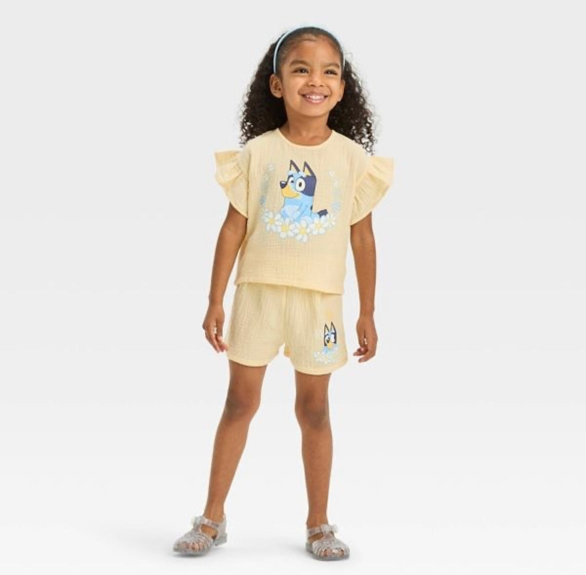 Set 2 piezas Bluey short camisa amarillo niña