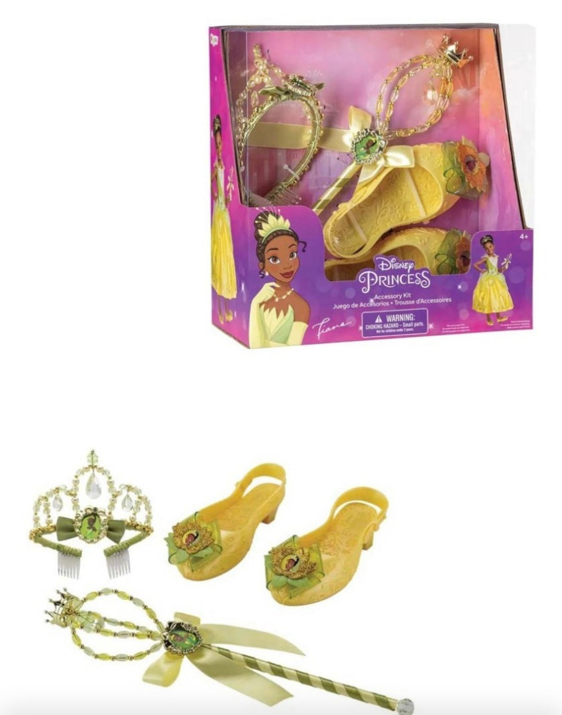 Juguete zapatilla tacon 3 set accesorios amarilla princesas tiana