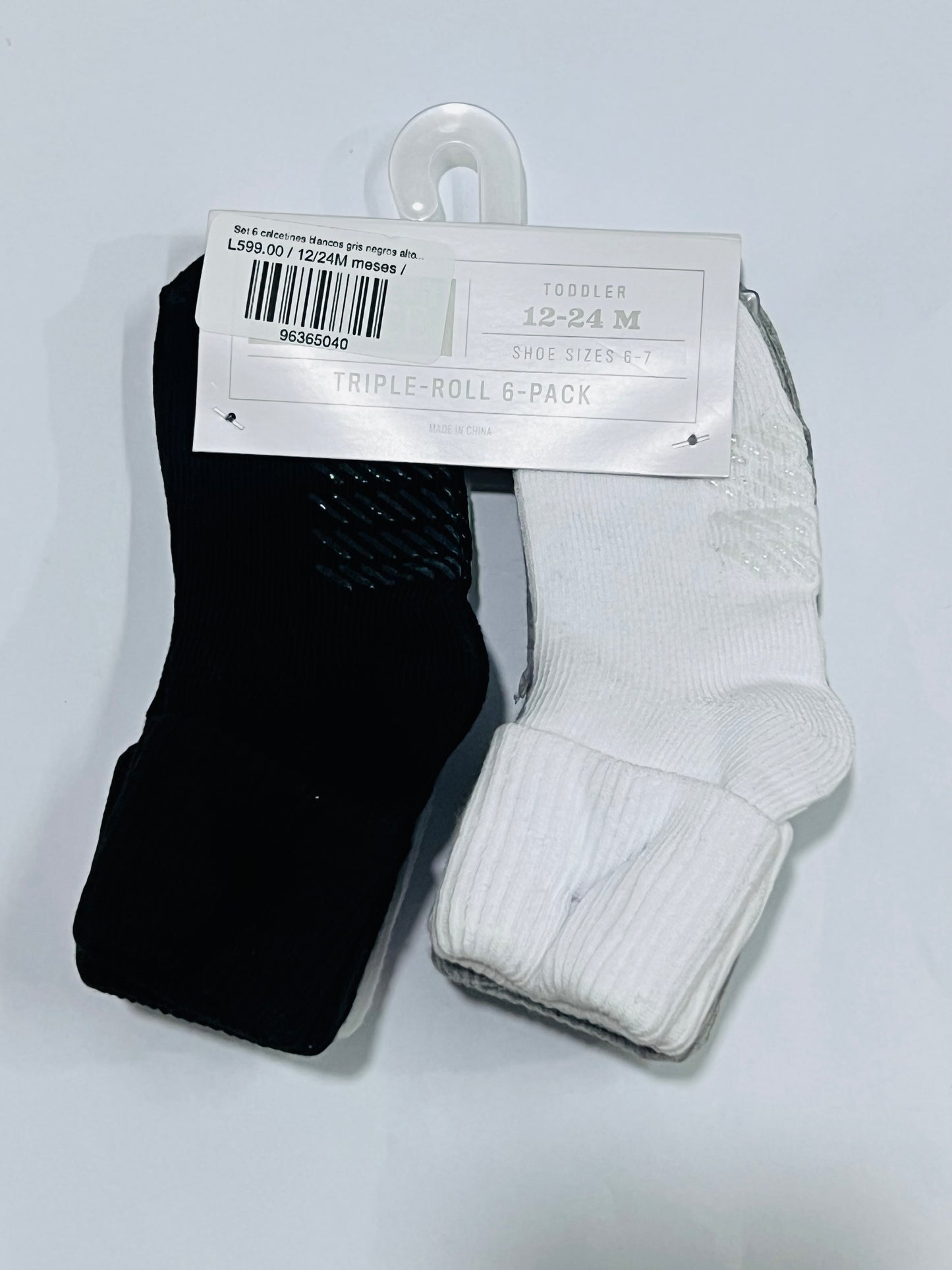 Set 6 calcetines blancos gris negros altos Childrens place niña niño unisex 89705.