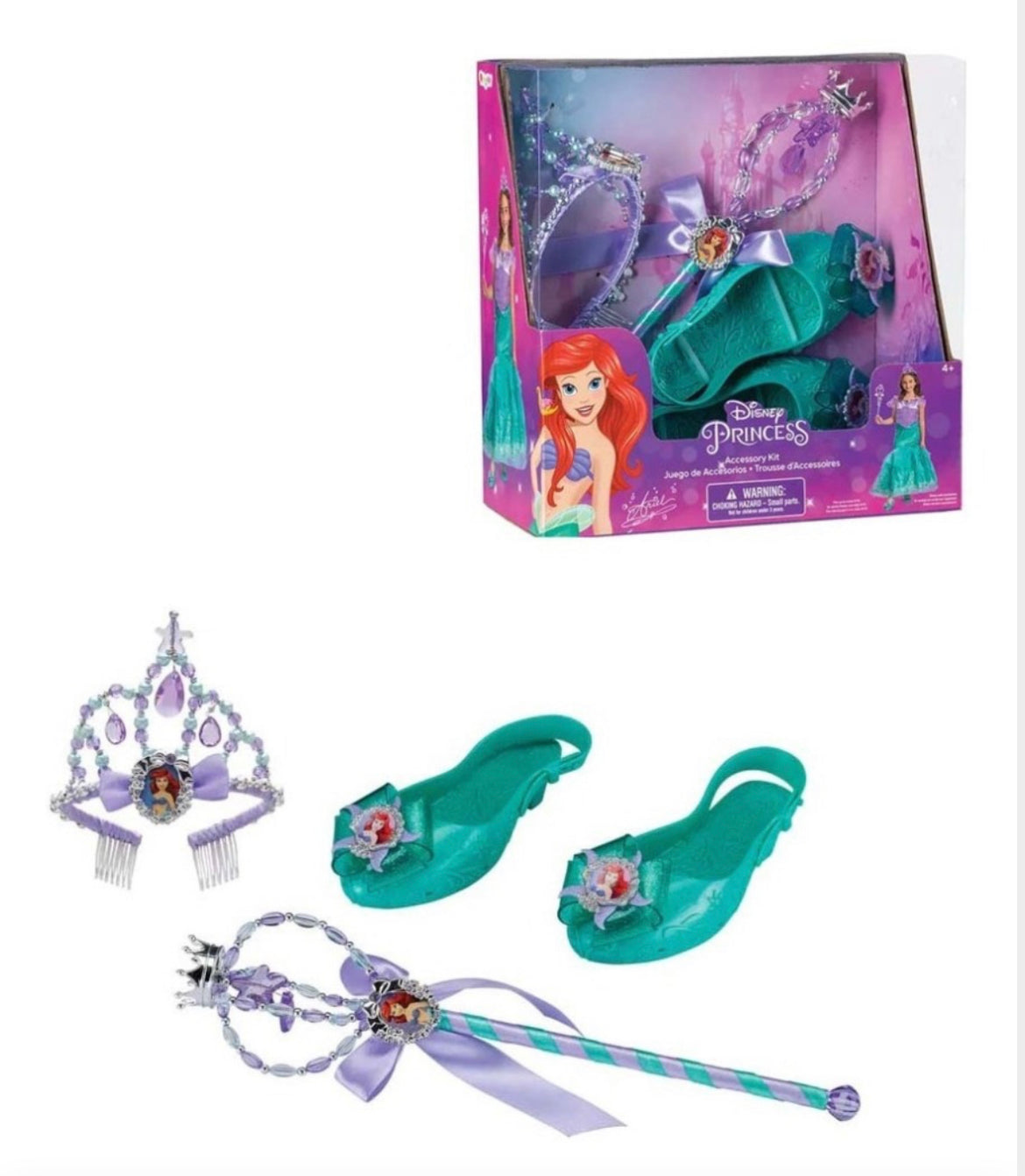 Juguete zapatilla tacon 3 set accesorios verde  princesas sirena