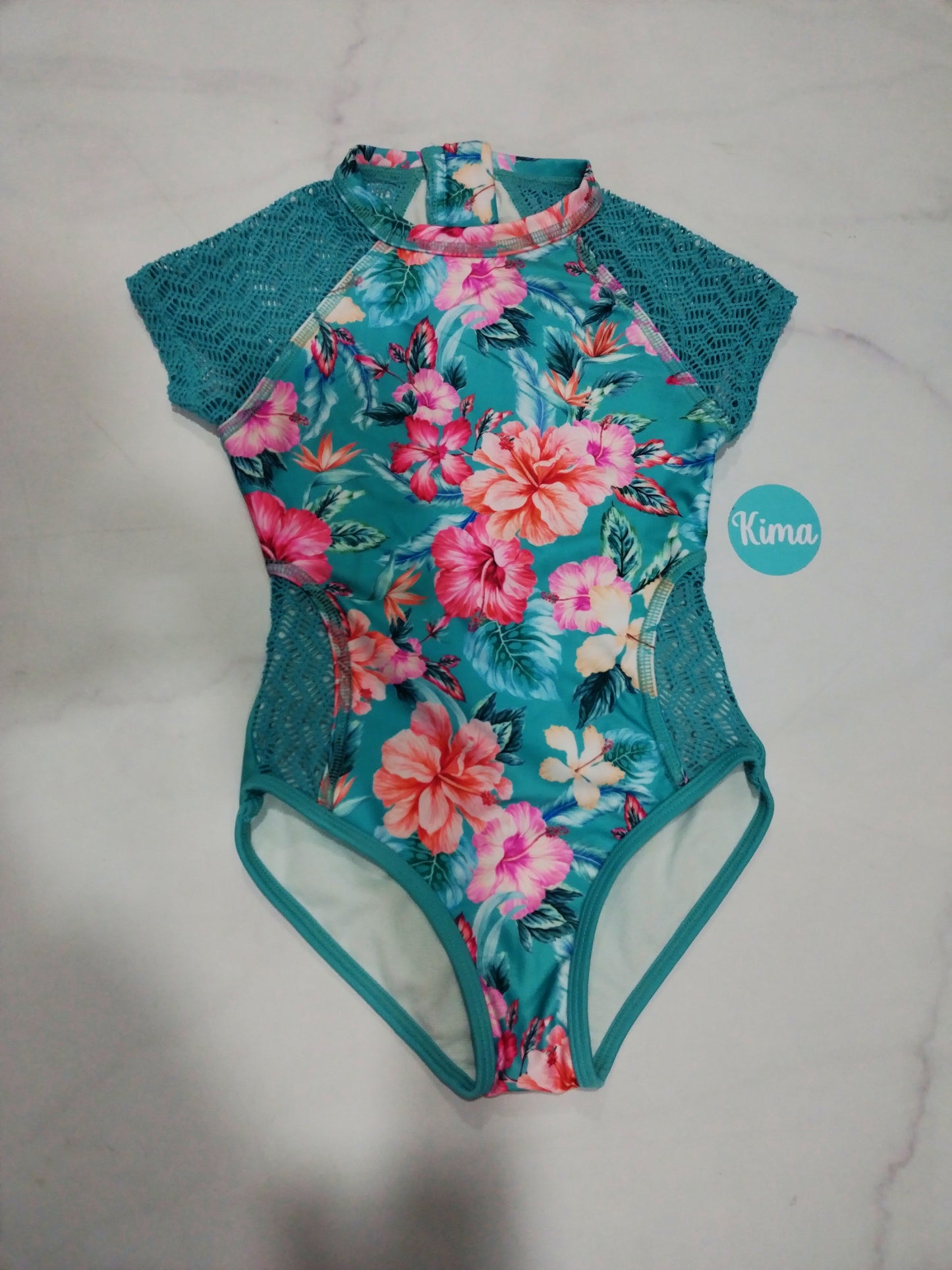 Traje de baño niña celeste flores