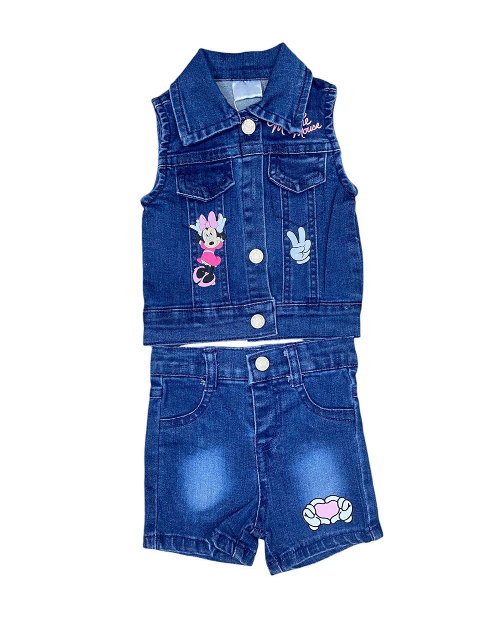 Set 2 piezas short y camisa jeans oscuro Disney Minnie niña bebé D9MI1281B