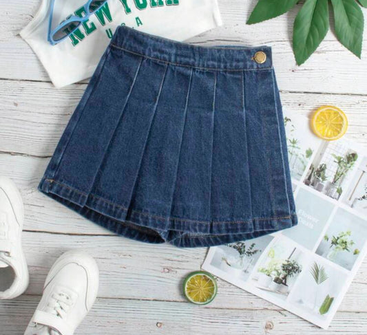 Falda short jeans azul paletones plizada