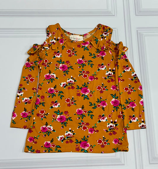 Blusa amarilla flores manga larga glitter niña