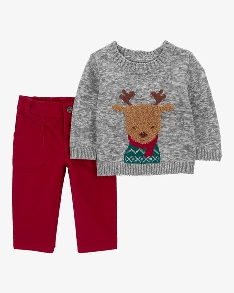 Set 2 piezas sueter navideño gris pantalon rojo carters niño