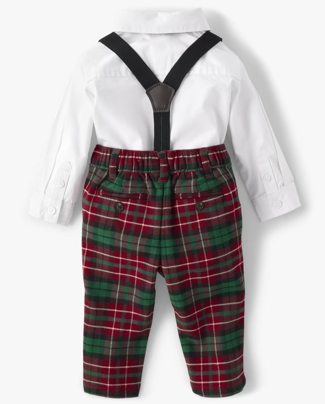 Set 3 piezas mameluco camisa blanca pantalon cuadros Gymboree