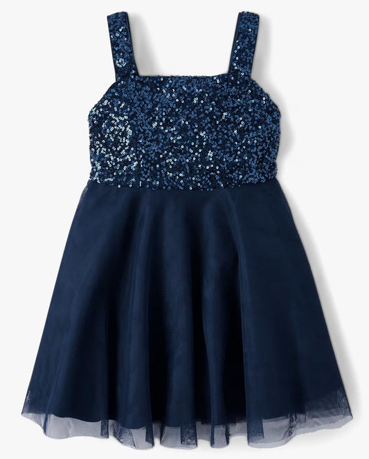 Vestido gala azul lentejuelas childrens place