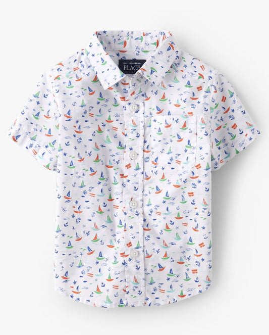 Camisa formal blanca anclas barcos Childrens Place niño