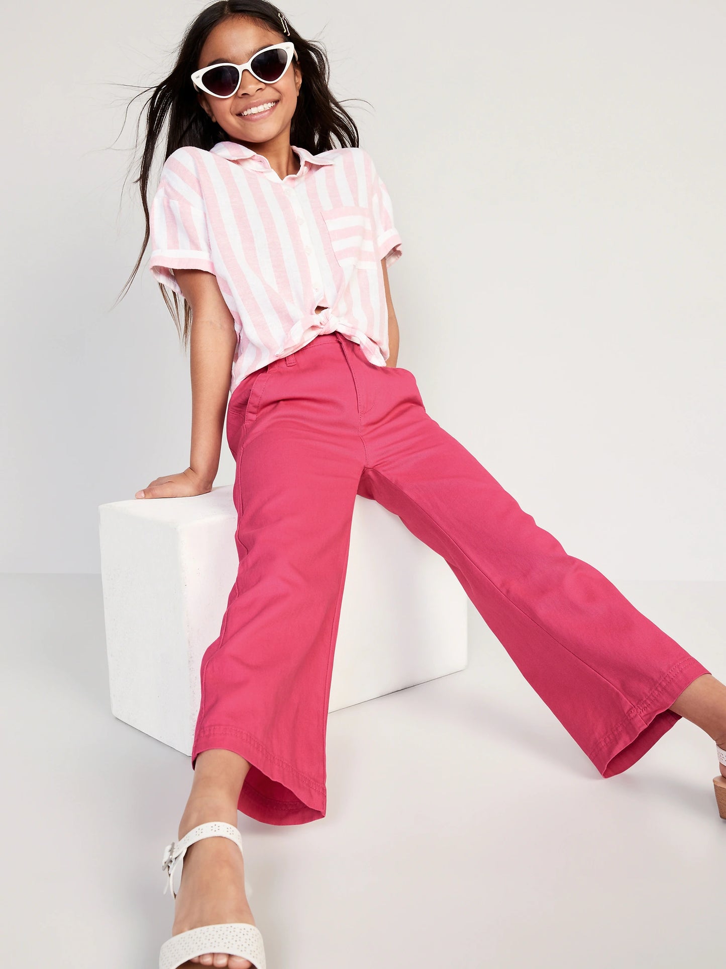 Pantalon ancho rosado niña Old Navy High-Waisted Wide-Leg Chino