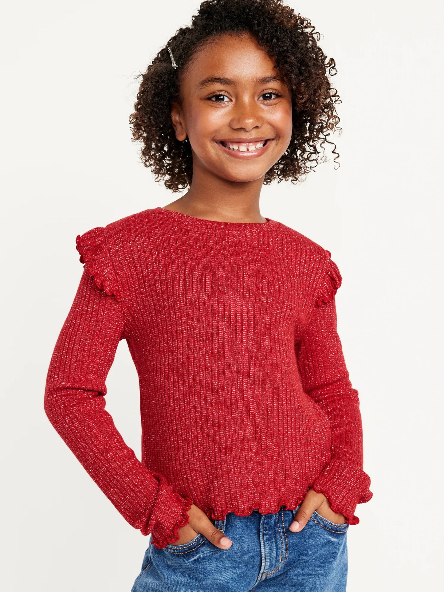 Camisa roja old navy niña revuelos glitter