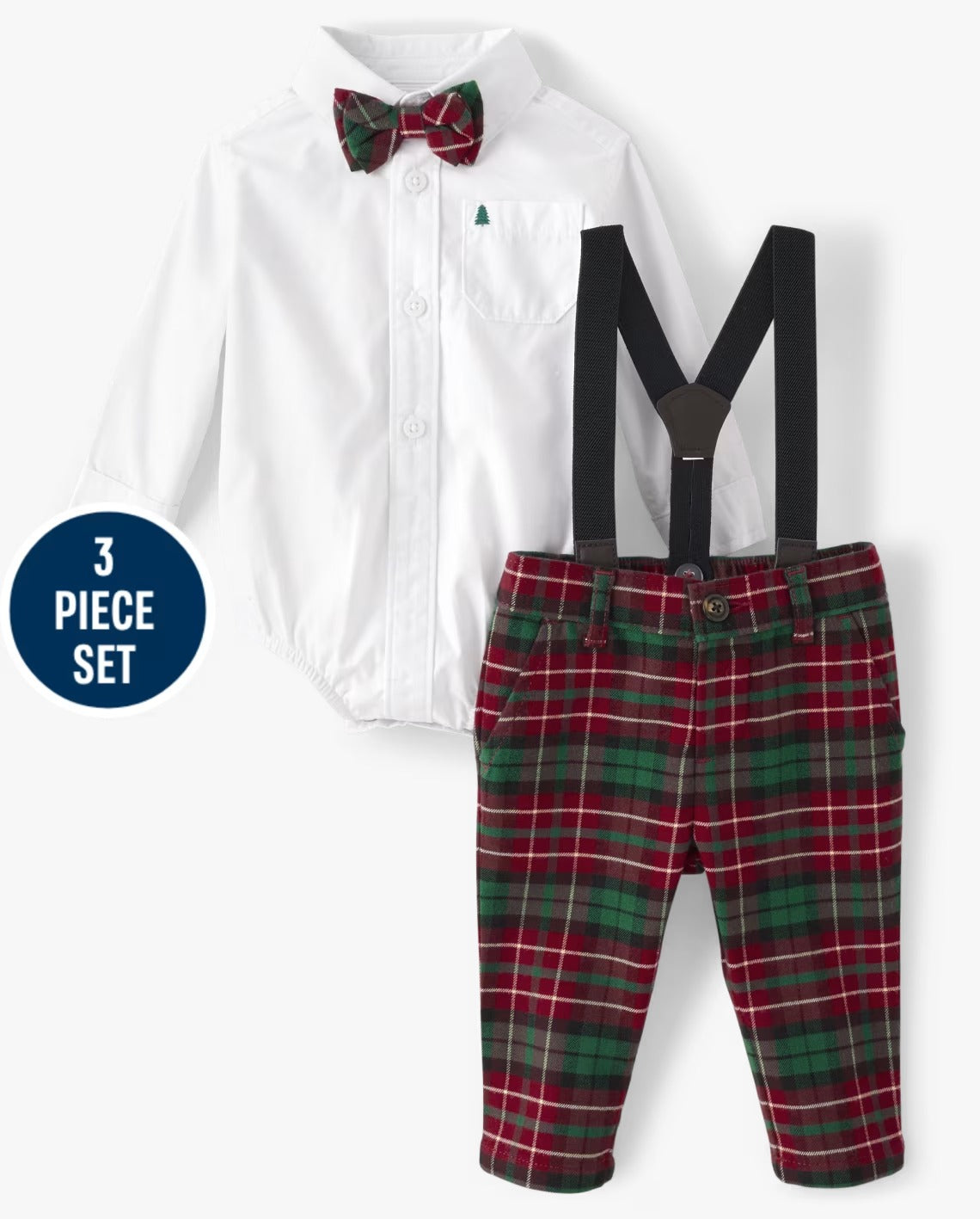 Set 3 piezas mameluco camisa blanca pantalon cuadros Gymboree