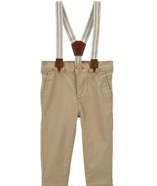 Pantalon beige tela con tirantes Oshkosh bebe niño