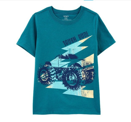 Camisa azul verde monster truck niño Carters