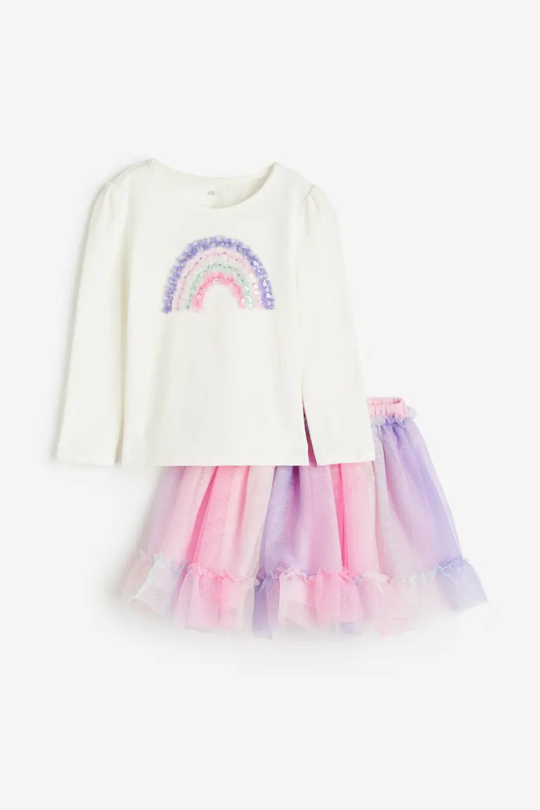 Set falda tutu camisa niña H&M arcoiris