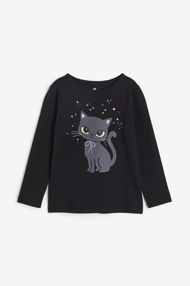 Camisa negra gatito niña H&M manga larga