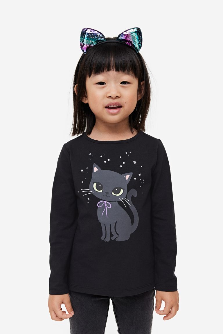 Camisa negra gatito niña H&M manga larga