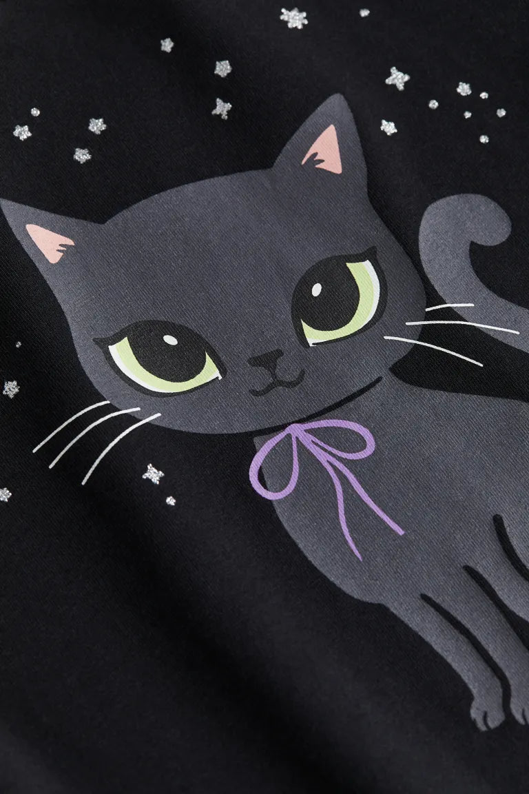 Camisa negra gatito niña H&M manga larga