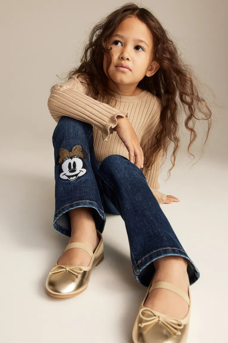 Pantalon Jeans Minnie H&M niña acampanado