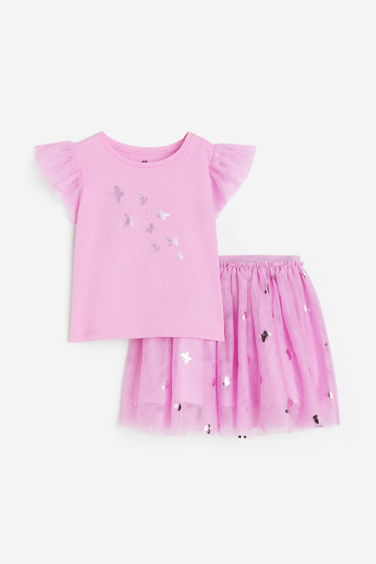 Set 2 piezas mariposas niña H&M falda tutu morado