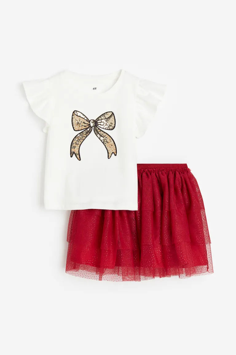 Set 2 piezas falda tutu rojo chongo gliter niña H&M