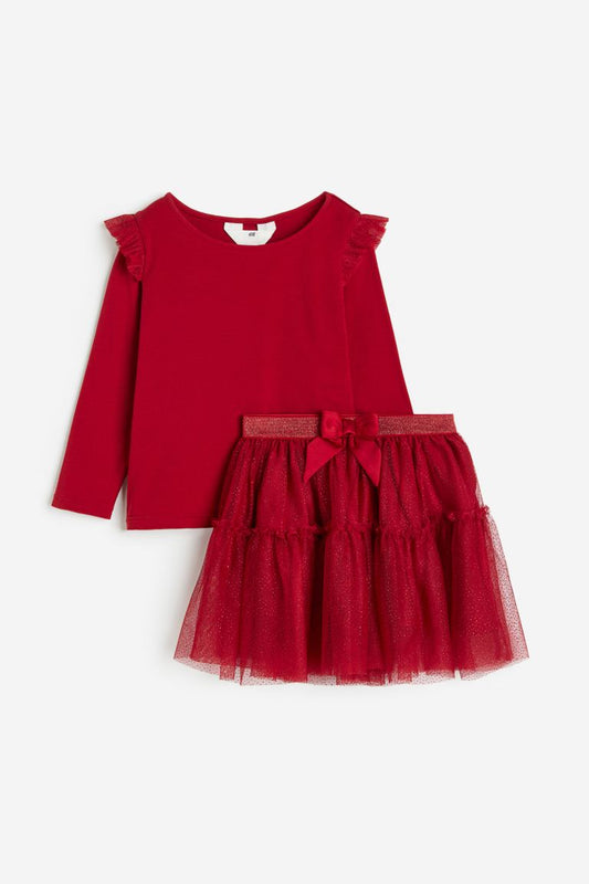 Set 2 piezas falda tutu rojo gliter niña H&M