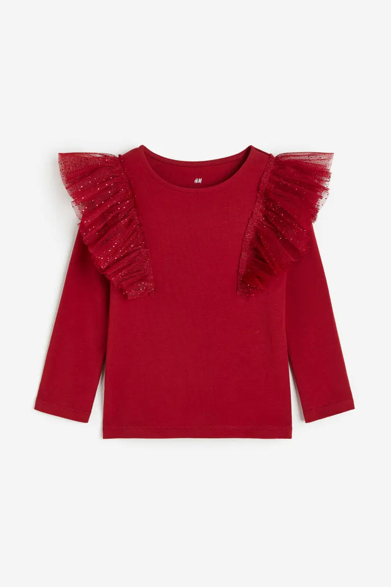 Camisa roja ruffle h&m niña manga larga revuelos