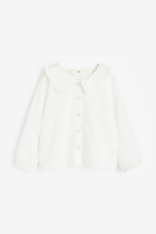 Camisa blanca niña H&M revuelos blusa manga larga