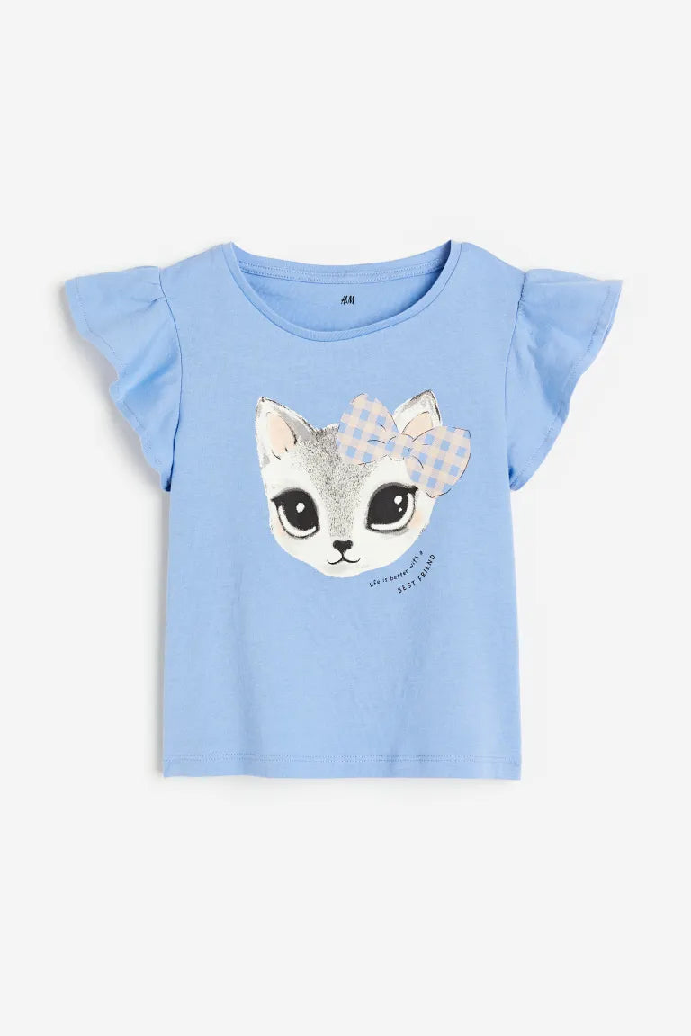 Camisa revuelos azul gatito H&M niña