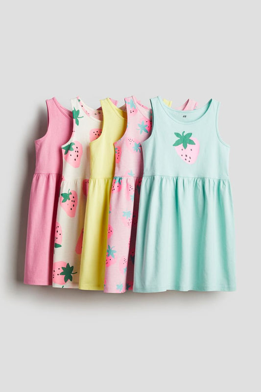 Set 5 vestidos fresas amarillo rosado H&M