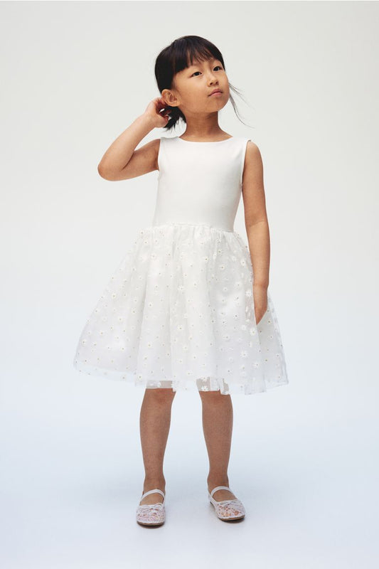 Vestido blanco niña H&M detalles tutu flores