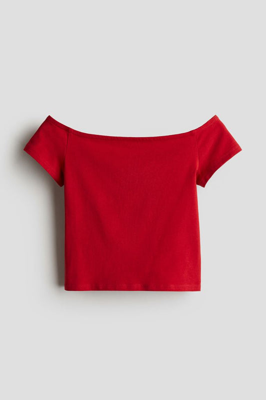 Camisa roja shoulder off niña H&M