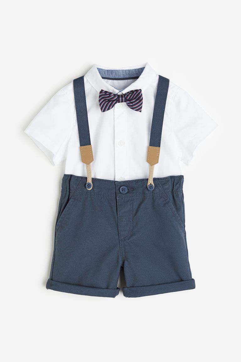 Set 4 piezas formal niño H&M tirantes corbatin short camisa 1183164