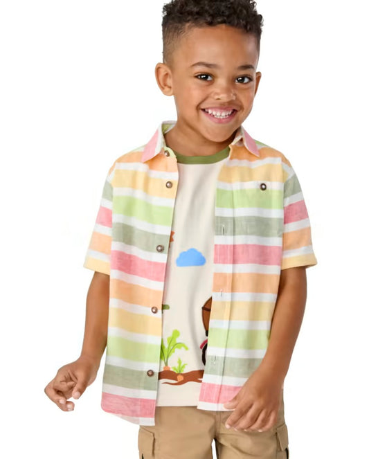 Camisa rayas verde rosado blanca formal Gymboree niño